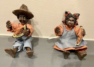 Black Americana Boy And Girl Eating Watermelon Figurines