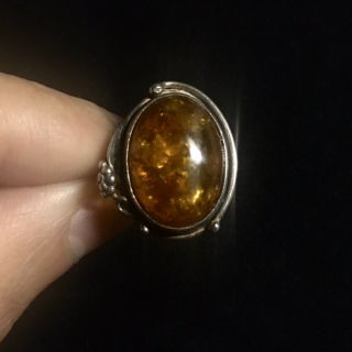 Vintage Sterling Silver 925 Amber Ring Size 5 Antique Look