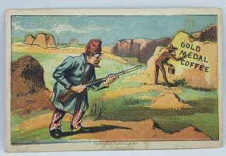 Antique Trade Card Gold Medal Coffee Ohio State University 1885 Soldier Gun
