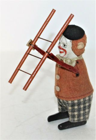 Rare Vintage Windup Schuco Dancing Clown With Ladder Tin Windup Germany