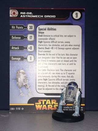 Star Wars Minatures R2 - D2 Astromech Droid 17/60 Very Rare With Card