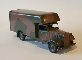 Rare Vintage 24m Cf Triang Minic Army Luton Van Truck Tinplate Clockwork Camo