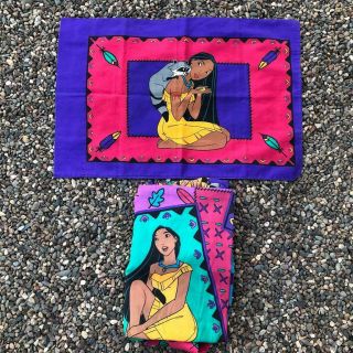 Rare Vtg 90s Disney Pocahontas Movie Pillow Case Twin Fitted Bed Sheet