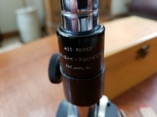 Vintage Wollensak - Rochester USA 425 Power Microscope Wood Case 3