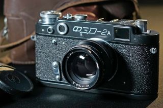 Fed 2 Black 35mm Rangefinder Camera W/ Jupiter 8 (2.  0/50) With Case.  Rare