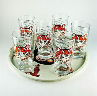 6 Vintage Esso Tumblers Cups Glasses Put A Tiger In Your Tank Metal Tray Exxon