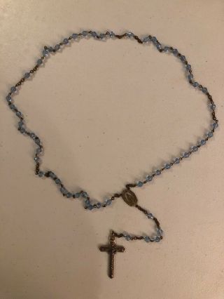 Vintage Antique Rosary Blue Glass Beads