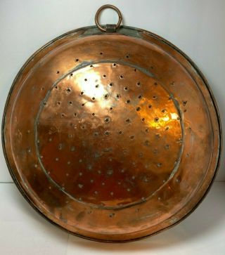 Vintage/antique Hammered Copper Strainer 12.  25 " X 3.  75 " Colander Turkish