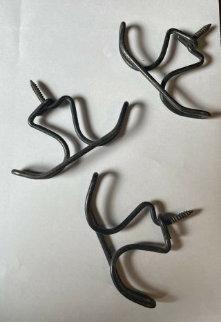 9 Vintage Antique Twisted - Wire Double Coat Hooks Screw In Under Shelf