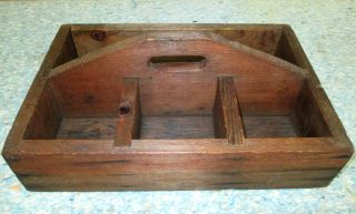 Great 15 " X 10 " X 6 " Vntg Primitive Wooden Tote Tool Box Nail Farm Caddy Carrier
