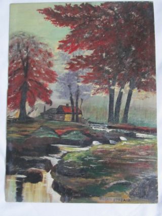 Vintage 1942 Oil Painting On Board By Illinois Artist - Information On Back Of B