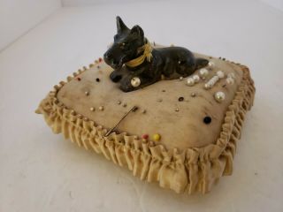 Vintage Scottie Scotty Dog Pin Cushion Square Fabric Rare
