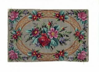 Antique Berlin Woolwork Hand Painted Chart Pattern Floral Oval Border