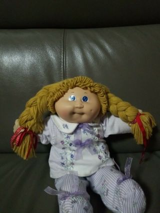 Cabbage Patch Kids Blonde Pig Tails Blue Eyes Doll & Dimples 1982 Cpk Vintage