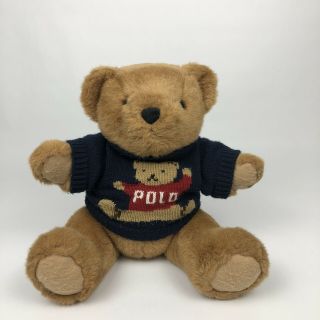Vintage 1997 Ralph Lauren Polo Teddy Bear Plush Jointed With Blue Sweater