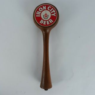 Vtg Iron City Beer Tap Handle Wooden Rare Round