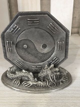 Sunglo Pewter Rare Collectible Pewter Chinese Dragon Yin Yang Disk.