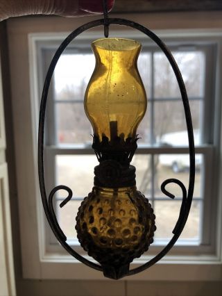 Vintage/ Antique Small Mini Hanging Hobnail Amber/gold/brown Hurrican Lamp Oil
