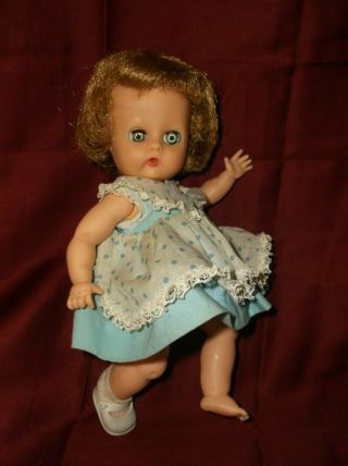 Vintage 1964 Vogue Ginny/ginnette Baby Doll Blue Dot Apron Dress 8 "
