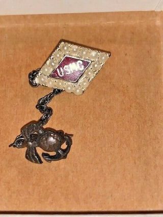 Antique Gold Enamel Usmcr Fraternity Pin Seed Pearls Eagle Globe Anchor