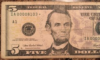 2006 $5 Dollar Bill Serial Low Number Rare Star Note 00008103 Five Dollars 2