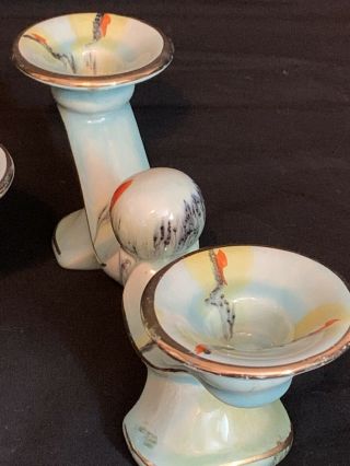 Mid - Century Pair Pale Blue Drip Glaze Pottery Candle Holders Boho Vintage MCM 2