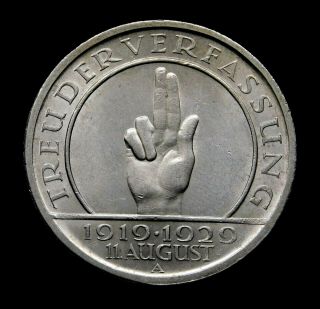 Germany.  Weimar Republic.  3 Reichsmark 1929 A.  Stunning Rare German Silver Coin