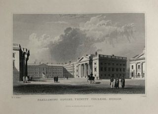 Trinity College,  Dublin,  Ireland Antique Art Print 1840 Steel Engraving