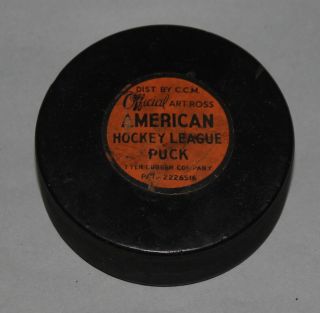 Antique Vintage Ccm Art Ross American Hockey League Puck