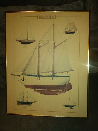 Large Vintage Clipper Ship C.  1860 Navigable Pond Yacht Gaff Rigged Packet Poster