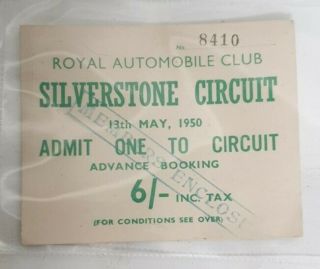 Rare 1950 1st Official British Grand Prix Ticket Silverstone Members Farina