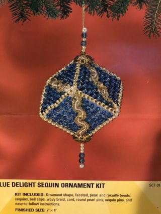 Sunrise Blue Delight Sequin Bead Christmas Ornament Kit Makes 4 Rare Opened