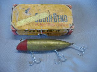 Vintage Wood South Bend Bass Oreno Lure Red Head Gold Color Box W/ Box