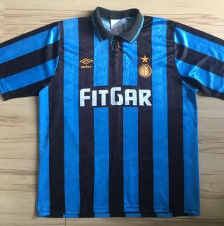 Vintage 1991 Inter Milan Umbro Home Football Shirt Rare Size L