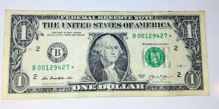 Star Note $1 Dollar Bill 2013 Serial Number B 00129427 More Rare