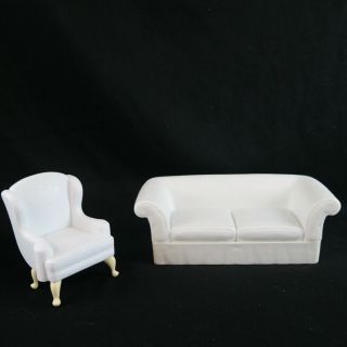 Vintage 1996 Mattel Barbie White Sofa And Wingback Chair Textured Surface Plasti