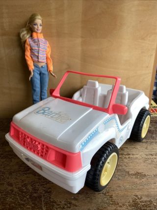 Vintage Mattel 1994 Barbie Jeep Vehicle White Pink 2 Seat & Barbie Doll