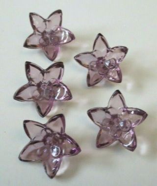 Set Of 5 Vintage Antique Lavender Glass Buttons Figural Flowers / Realistics