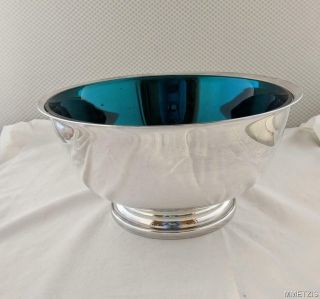 Vintage Je Caldwell Co Silver Paul Revere Bowl With Blue Glass Lining 10 1/4 "