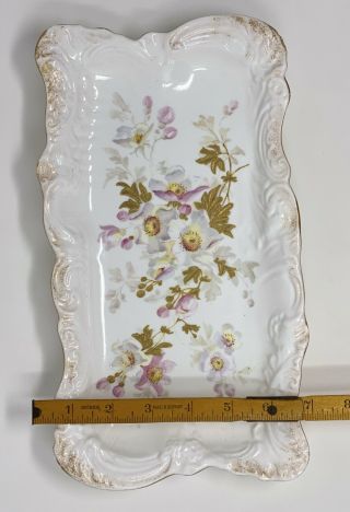 Vintage Vanity Dresser Tray Floral Hand Painted Flowers Porcelain Stoke On Trent 3