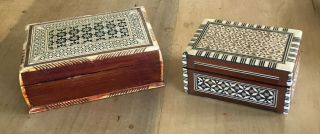2 Vintage Wooden Indian Boxes Vizagapatam Mother Of Pearl Inlaid Mosaic