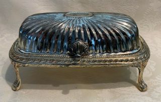 Antique Silver Plate Flip Top Covered Butter Dish - Footed
