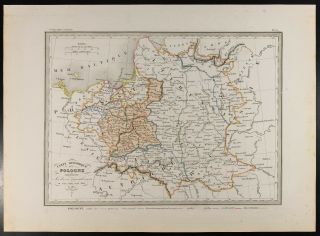 Pologne : Rare Carte Géographique Ancienne 1846.  Démembrements 1772,  1794,  1795