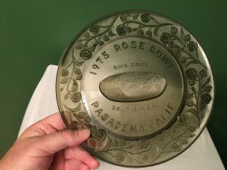 Rare Ohio State Buckeyes 1975 Rose Bowl Football Game Etched 3 - D Glass Plate Mt