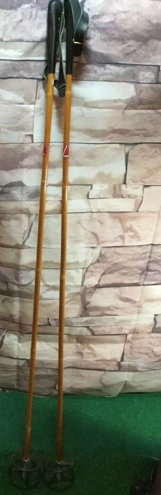 Rare Vintage Landsem Bamboo Ski Poles Made In Norway Leather Grip 53” Length