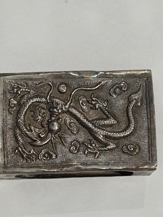 Chinese Export Silver Matchbox Cover Dragons Antique