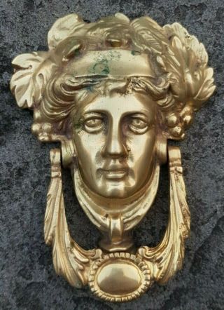 Antique Solid Brass Door Knocker Greek Roman God Bacchus Dionysus