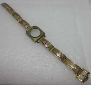 Vintage Omega Gold Filled Watch Band W/mesoamerican/chacmool Design Rare
