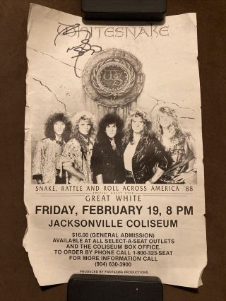 Whitesnake Concert Poster 2/19/88 Jacksonville Fl Signed Rudy Sarzo Snake Train