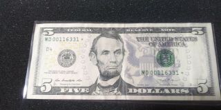 $5 Dollar Bill Star Note Series 2013,  Rare Low Print.